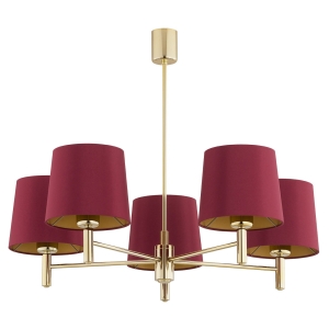 Złoty żyrandol PONTE PLUS 5 czerwony