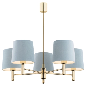 Złoty żyrandol PONTE 5 błękit