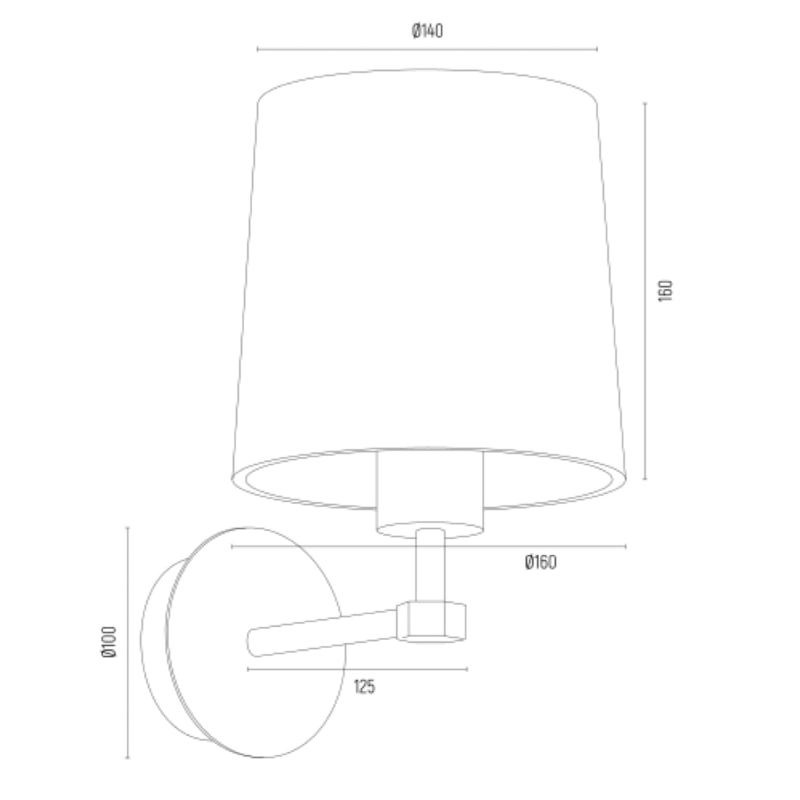Mosiężny kinkiet szczotkowany z satynowym beżowo-złotym abażurem PRINCETON - wymiary.