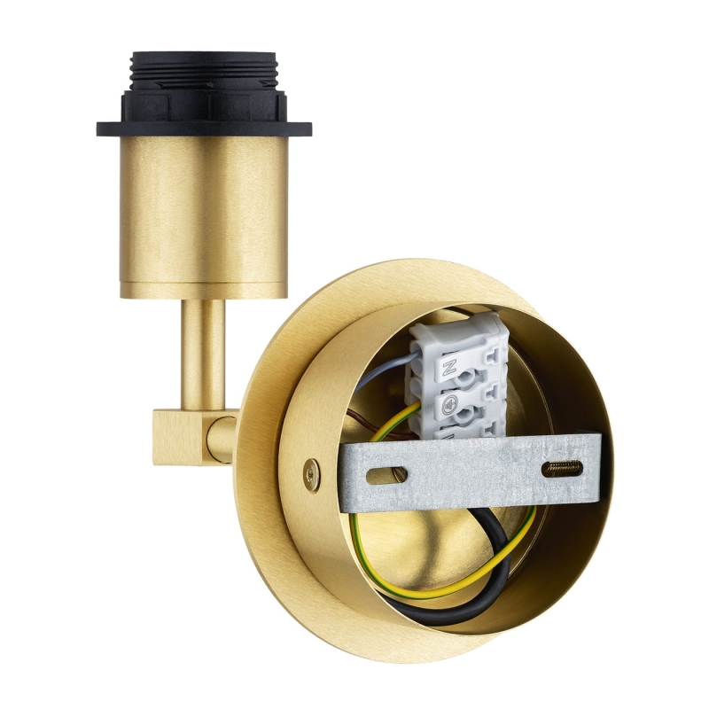 Mosiężny kinkiet szczotkowany z satynowym beżowo-złotym abażurem PRINCETON - przyściennica.