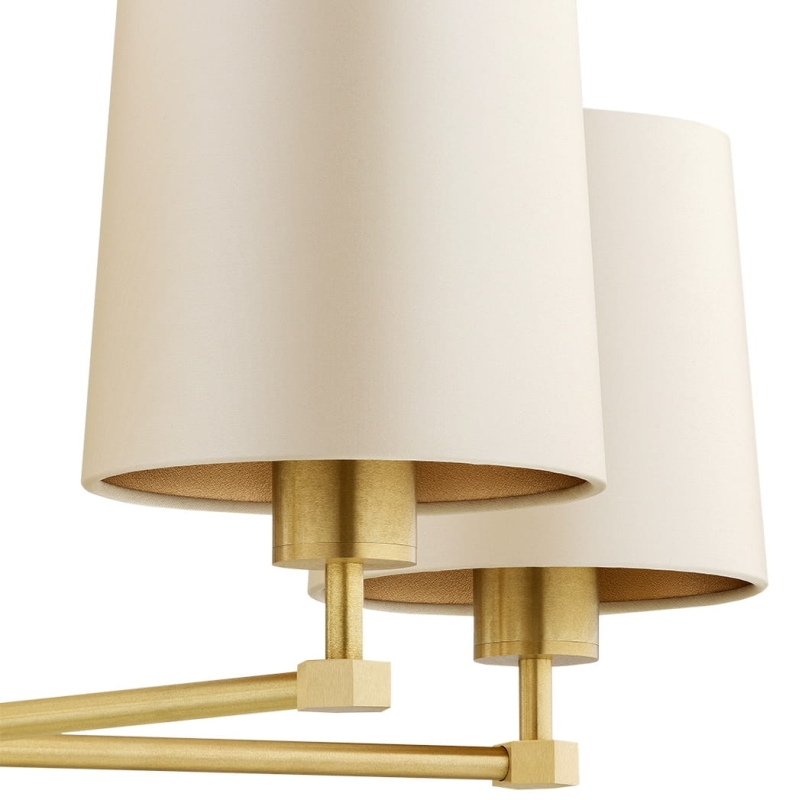 Mosiężny szczotkowany żyrandol pięcioramienny z satynowymi beżowymi abażurami PRINCETON 5.