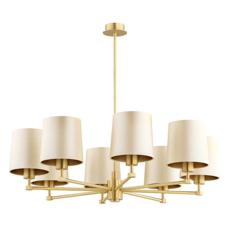 Mosiężny szczotkowany żyrandol ośmioramienny z satynowymi beżowymi abażurami PRINCETON 8.