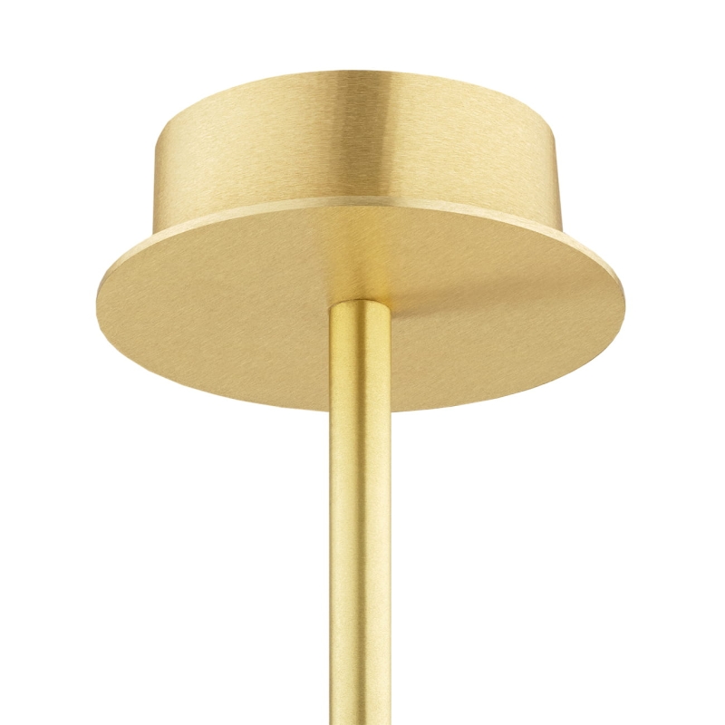 Mosiężny szczotkowany żyrandol pięcioramienny z satynowymi śliwkowymi abażurami PRINCETON 5 - podsufitka.