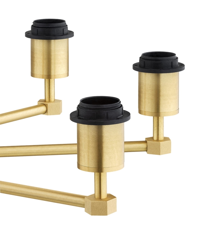 Mosiężny szczotkowany żyrandol ośmioramienny z satynowymi śliwkowymi abażurami PRINCETON 8 - oprawy.