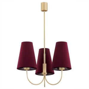 Złoty żyrandol SAFIANO 3 bordo