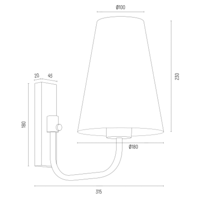Złoty kinkiet w klasycznym stylu z białym abażurem stożkowym SAFIANO - wymiary.