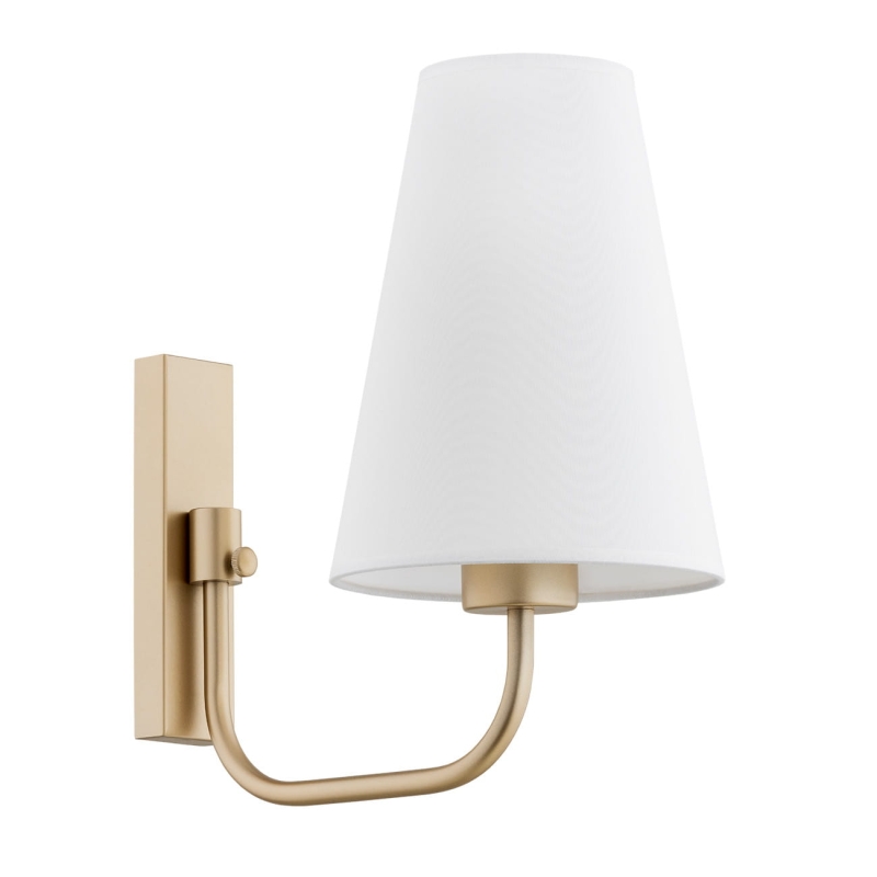 Złoty kinkiet w klasycznym stylu z białym abażurem stożkowym SAFIANO.