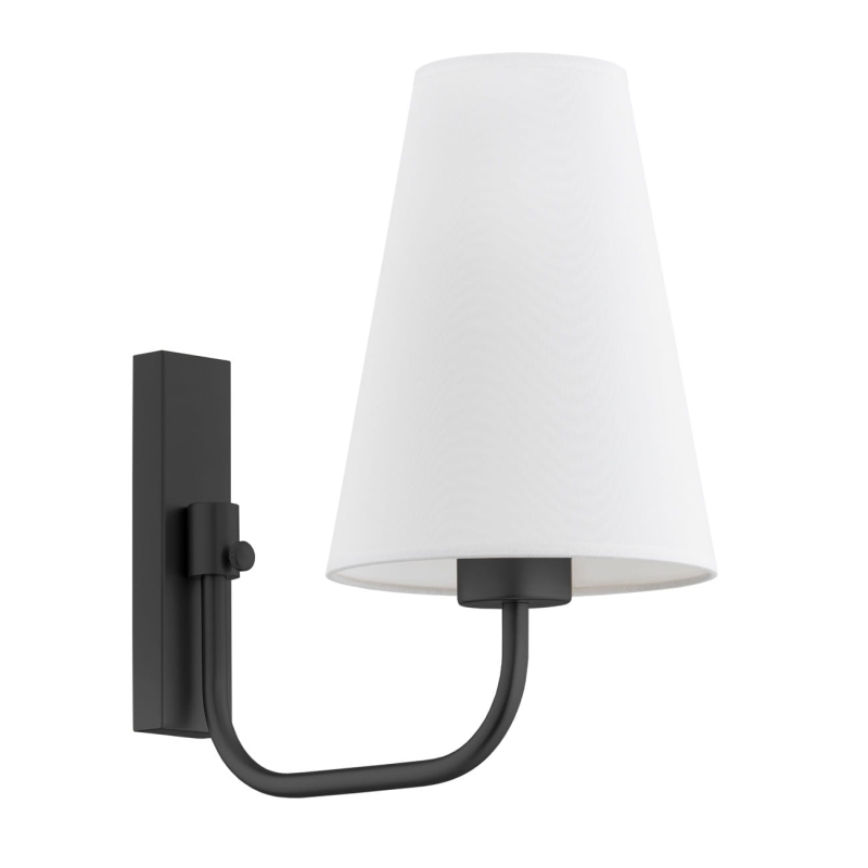 Czarny kinkiet w klasycznym stylu z białym abażurem stożkowym SAFIANO.