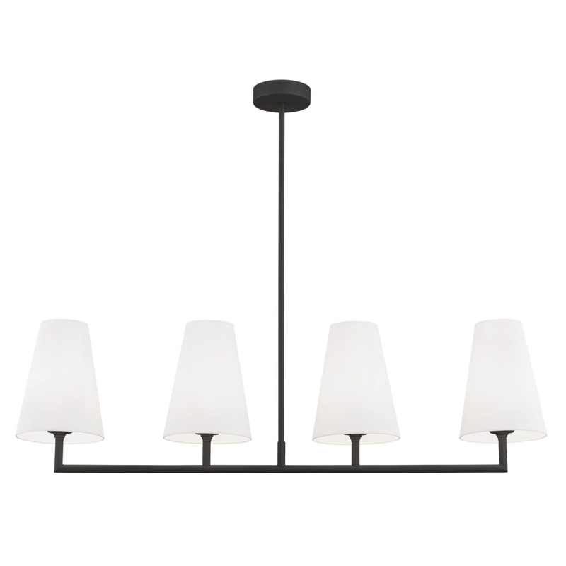 Czarny podłużny żyrandol z białymi abażurami stożkowymi SAFIANO.