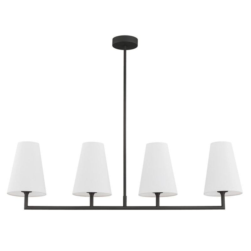 Czarny podłużny żyrandol z białymi abażurami stożkowymi SAFIANO.