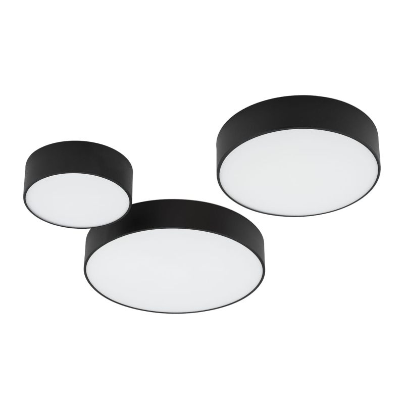 Okrągły metalowy plafon sufitowy z mleczną szybą o średnicy 45 cm DARLING wraz z innymi rozmiarami.