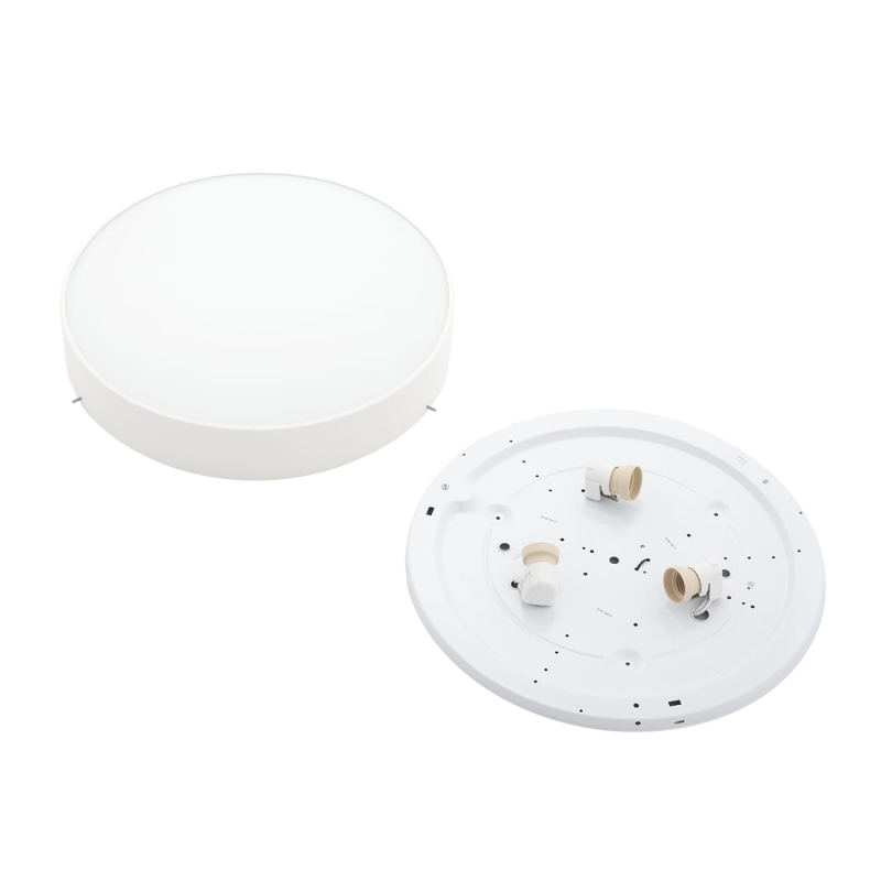 Prosty okrągły biały plafon metalowy z mlecznym szkłem DARLING 45 cm - klosz i oprawa.