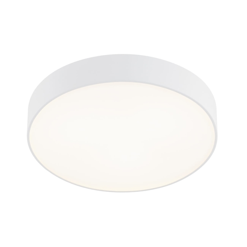 Prosty okrągły biały plafon metalowy z mlecznym szkłem DARLING 45 cm.