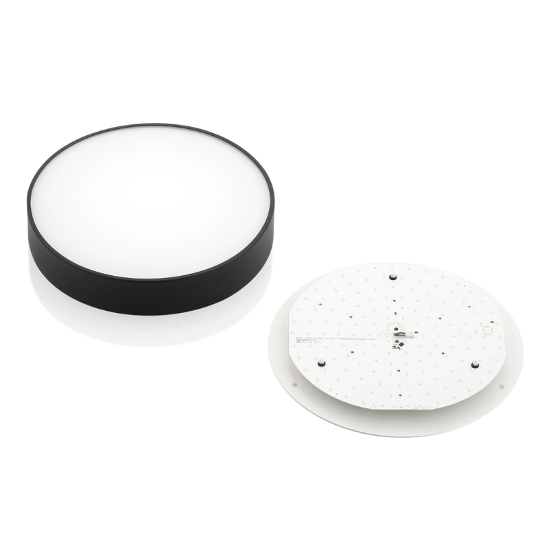 Okrągły czarny plafon sufitowy LED o średnicy 34 cm TIAMO - oprawa i klosz.