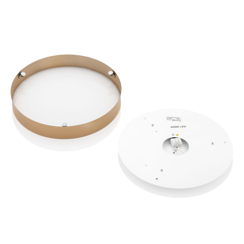 Okrągły złoty plafon sufitowy LED o średnicy 34 cm TIAMO - oprawa i klosz.