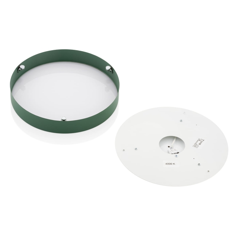 Okrągły zielony plafon sufitowy LED o średnicy 34 cm TIAMO - klosz i oprawa.