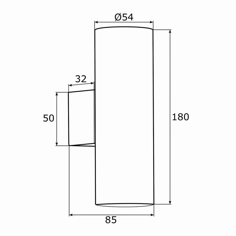 Minimalistyczny biały kinkiet tuba światło góra-dół MITOS - wymiary.