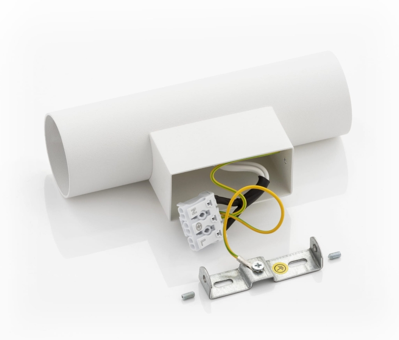 Minimalistyczny biały kinkiet tuba światło góra-dół MITOS - sposób montażu.