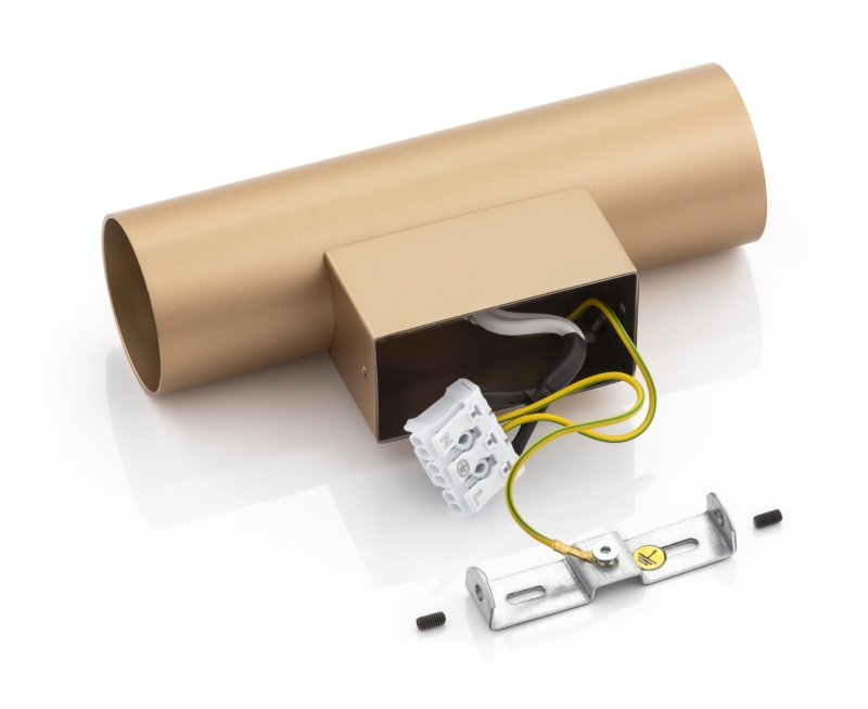 Minimalistyczny złoty kinkiet tuba światło góra-dół MITOS PLUS - sposób montażu.