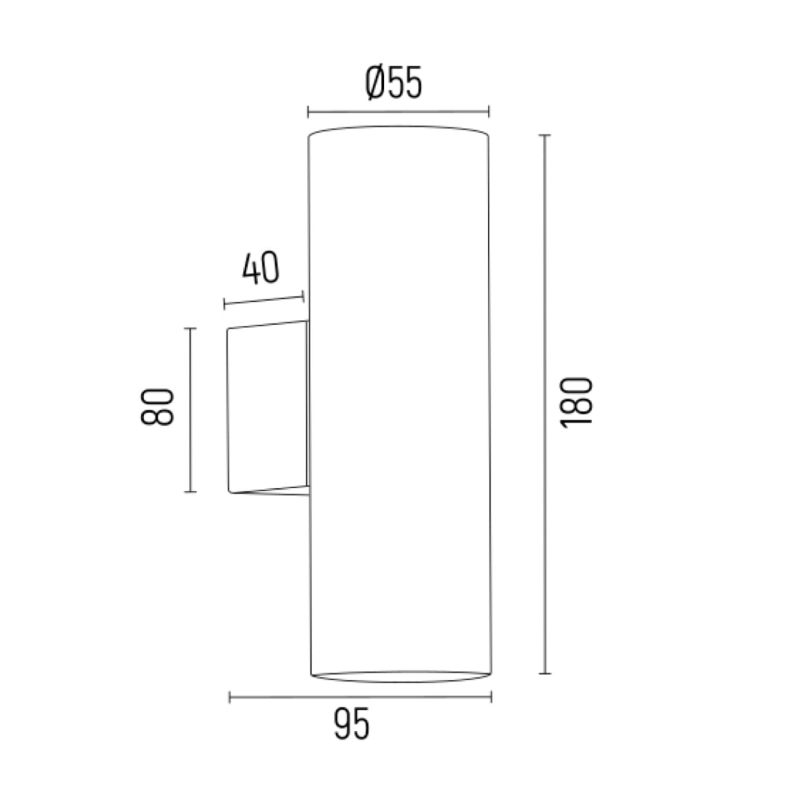 Minimalistyczny złoty kinkiet tuba światło góra-dół MITOS PLUS - wymiary.