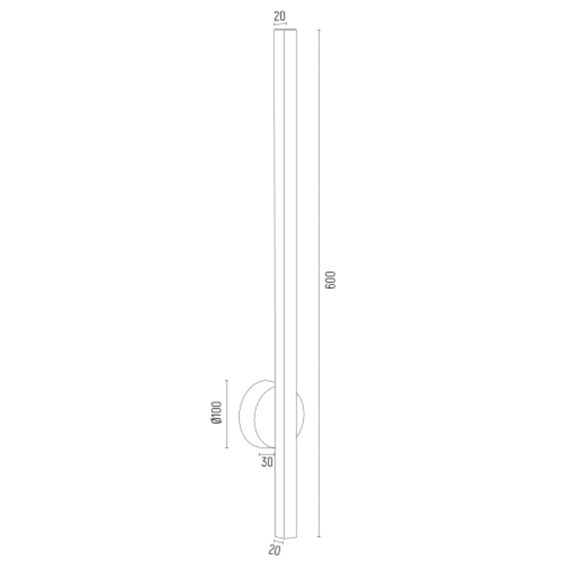 Minimalistyczny czarny kinkiet listwa podłużny ASSE 60 cm - wymiary.