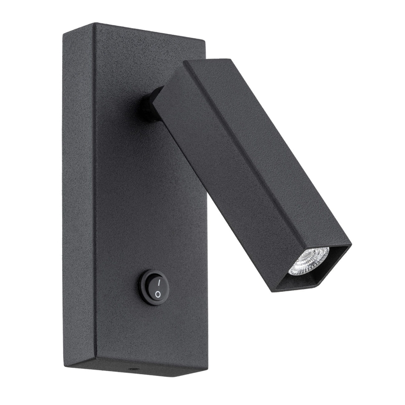 Czarny kinkiet lampka do czytania z włącznikiem i regulacją kąta padania światła ROCK.