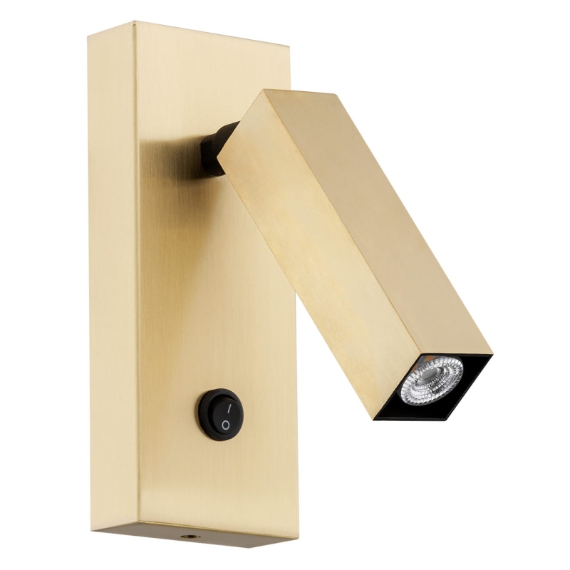 Mosiężny szczotkowany kinkiet lampka do czytania z włącznikiem i regulacją kąta padania światła ROCK.