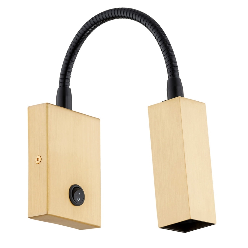 Mosiężny kinkiet lampka do czytania z włącznikiem i regulacją kąta padania światła ROCKSTAR. Mosiężna lampka do czytania na wysięgniku.