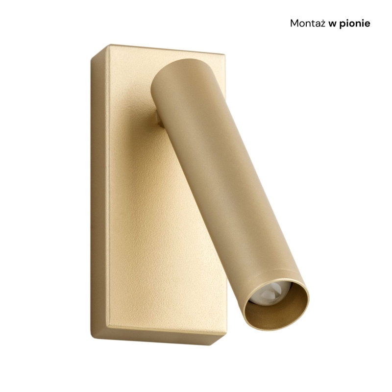 Mały złoty kinkiet do czytania z regulacją nachylenia RIO - montaż w pionie.