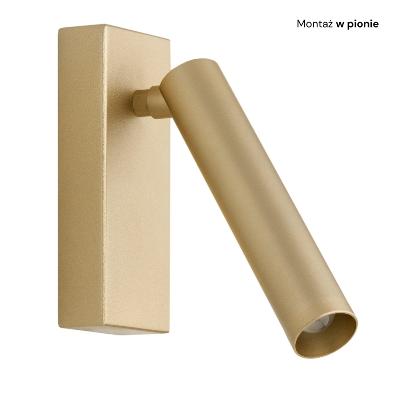 Mały złoty kinkiet do czytania z regulacją nachylenia RIO - montaż w pionie.