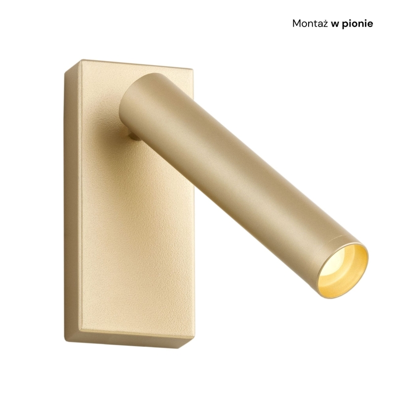 Mały złoty kinkiet do czytania z regulacją nachylenia RIO - montaż w pionie.