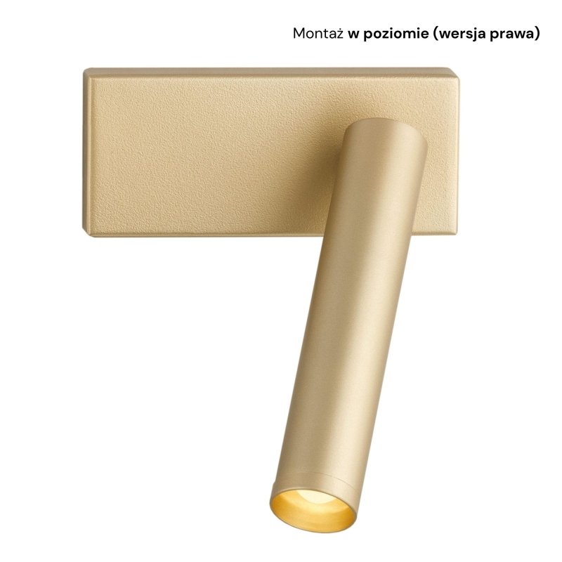 Mały złoty kinkiet do czytania z regulacją nachylenia RIO - montaż w poziomie (wersja prawa).