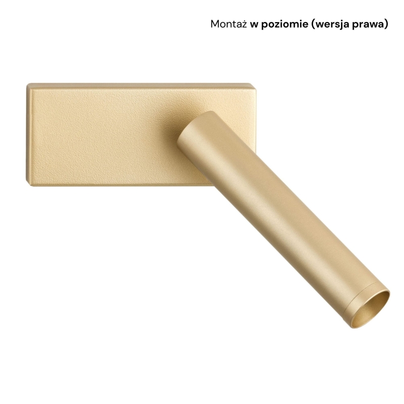 Mały złoty kinkiet do czytania z regulacją nachylenia RIO - montaż w poziomie (wersja prawa).