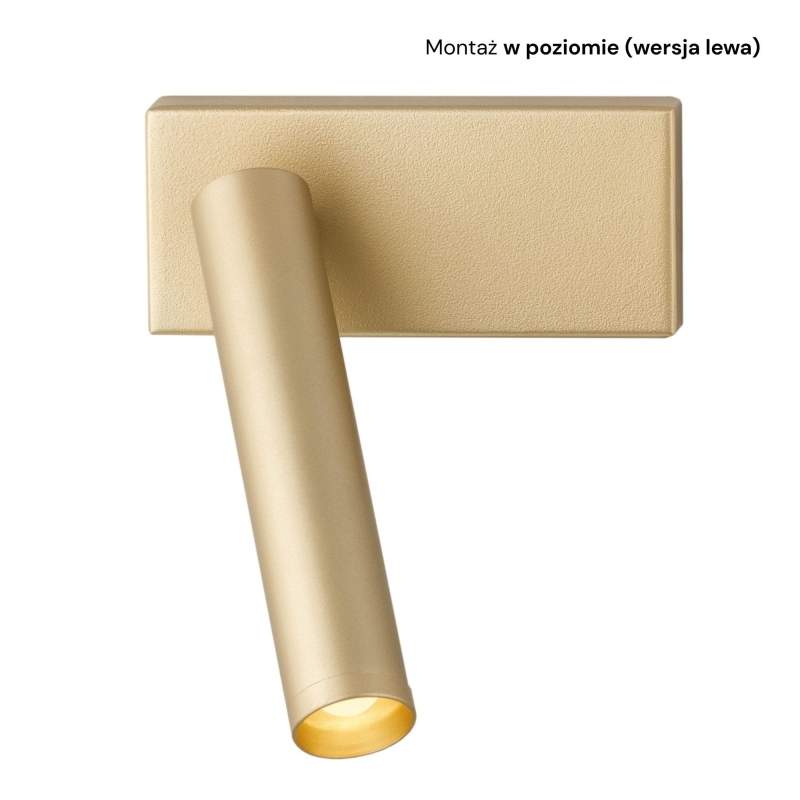 Mały złoty kinkiet do czytania z regulacją nachylenia RIO - montaż w poziomie (wersja lewa).