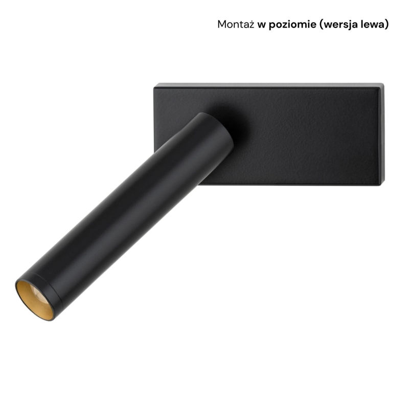 Mały czarny kinkiet do czytania z regulacją nachylenia RIO - montaż w poziomie (wersja lewa).