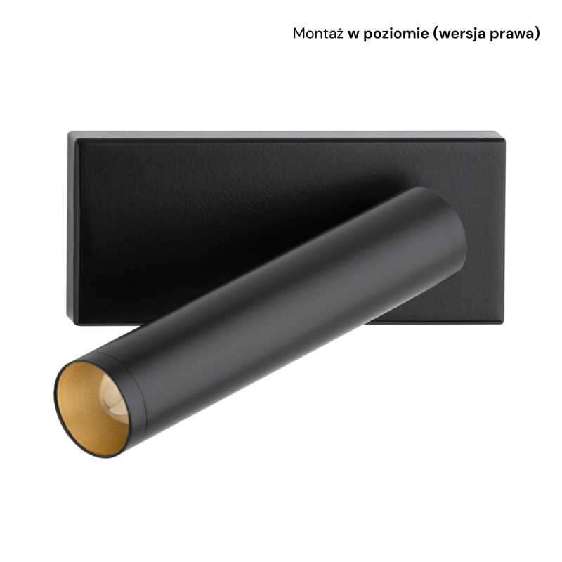 Mały czarny kinkiet do czytania z regulacją nachylenia RIO - montaż w poziomie (wersja prawa).