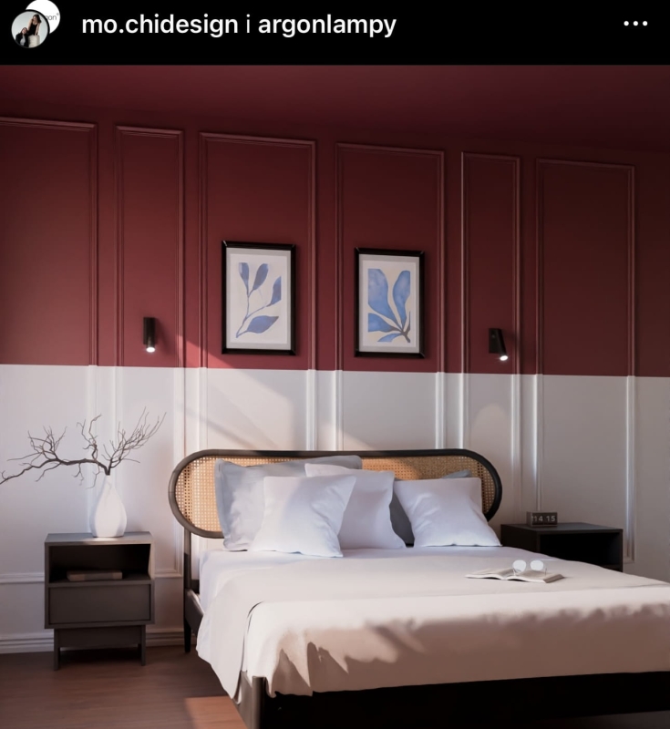 Mały czarny kinkiet do czytania z regulacją nachylenia RIO - aranżacja jako lamki do czytania nad łóżkiem.