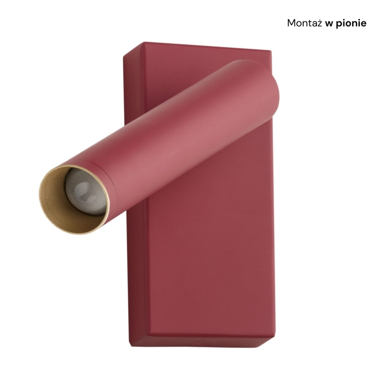 Mały czerwony kinkiet do czytania z regulacją nachylenia RIO - montaż w pionie.