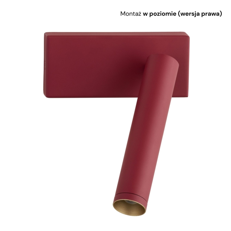 Mały czerwony kinkiet do czytania z regulacją nachylenia RIO - montaż w poziomie (wersja prawa).