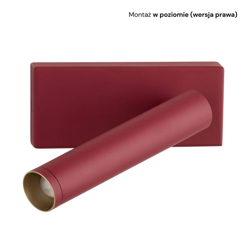 Mały czerwony kinkiet do czytania z regulacją nachylenia RIO - montaż w poziomie (wersja prawa).