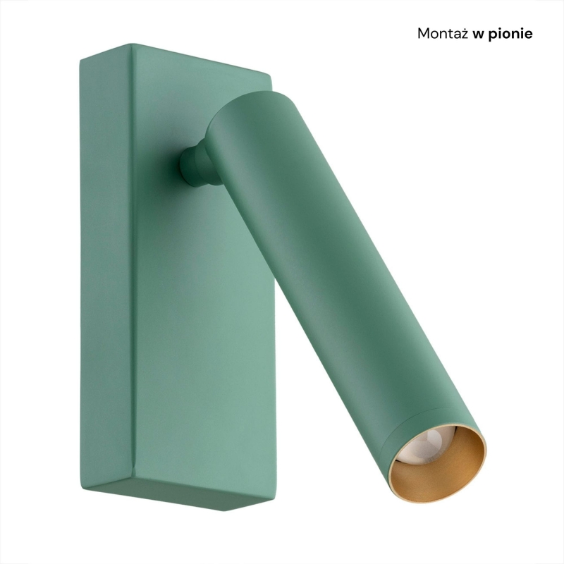 Mały zielony kinkiet do czytania z regulacją nachylenia RIO - montaż w pionie.