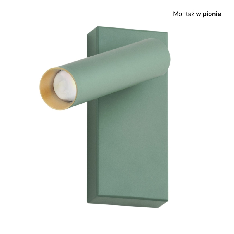 Mały zielony kinkiet do czytania z regulacją nachylenia RIO - montaż w pionie.