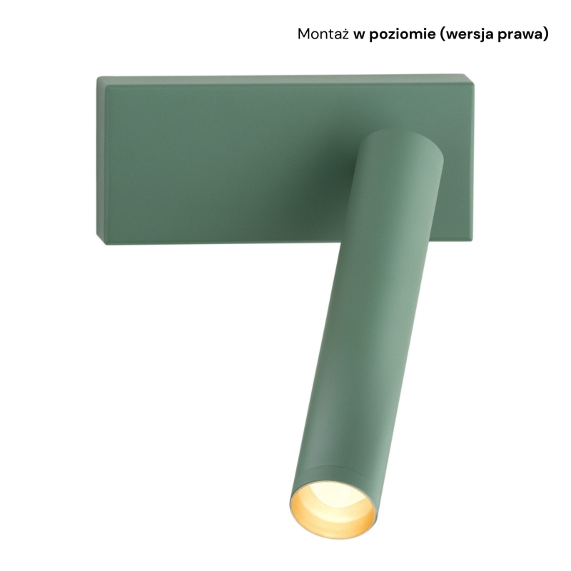 Mały zielony kinkiet do czytania z regulacją nachylenia RIO - montaż w poziomie (wersja prawa).