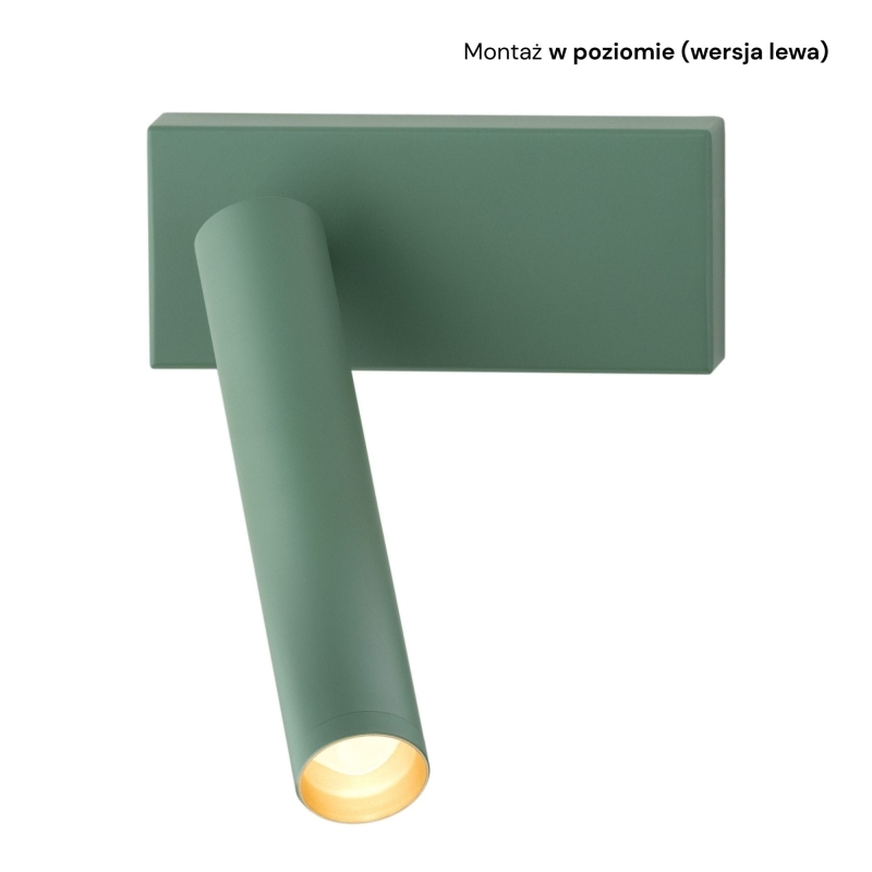 Mały zielony kinkiet do czytania z regulacją nachylenia RIO - montaż w poziomie (wersja lewa).