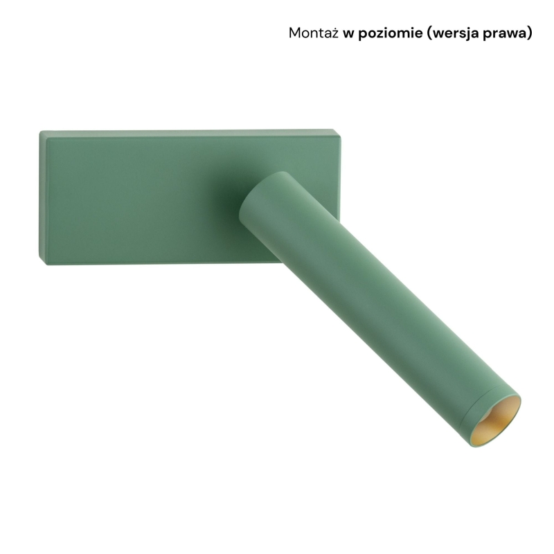 Mały zielony kinkiet do czytania z regulacją nachylenia RIO - montaż w poziomie (wersja prawa).