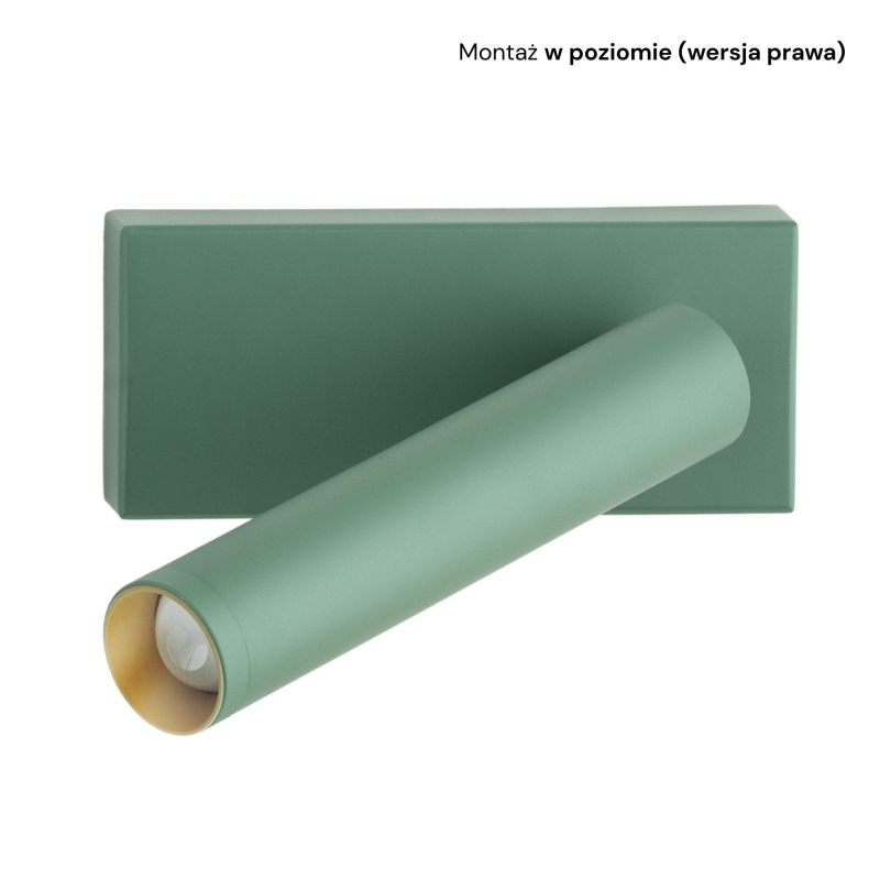 Mały zielony kinkiet do czytania z regulacją nachylenia RIO - montaż w poziomie (wersja prawa).