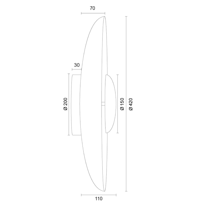Pomarańczowy okrągły kinkiet talerz w kolorze terakoty BOLTON - wymiary.
