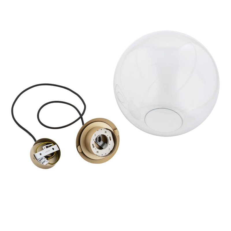 Szklana lampa wisząca kula ze złotym zawieszeniem SACRAMENTO - sposób montażu.