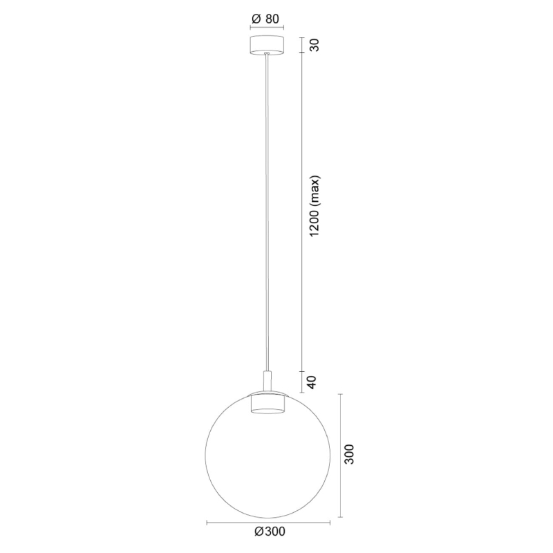 Szklana lampa wisząca kula w kolorze terakoty SACRAMENTO - wymiary.