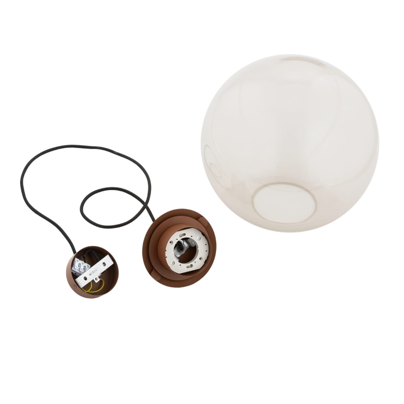 Szklana lampa wisząca kula w kolorze terakoty SACRAMENTO - sposób montażu.